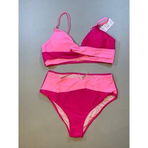 Cupshe Pink Colorblock High Waist Bikini Set Size Large NWT